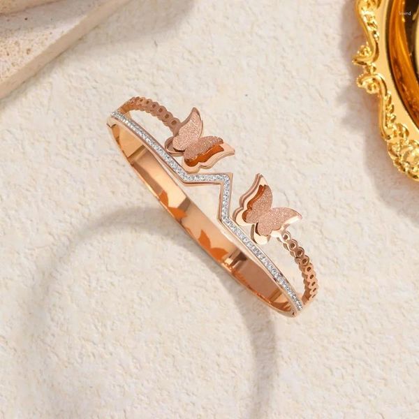 Bracciale glassate doppie farfalle donne donne strassato forma onda in acciaio inossidabile braccialetto oro gioiello placcato gift di San Valentino