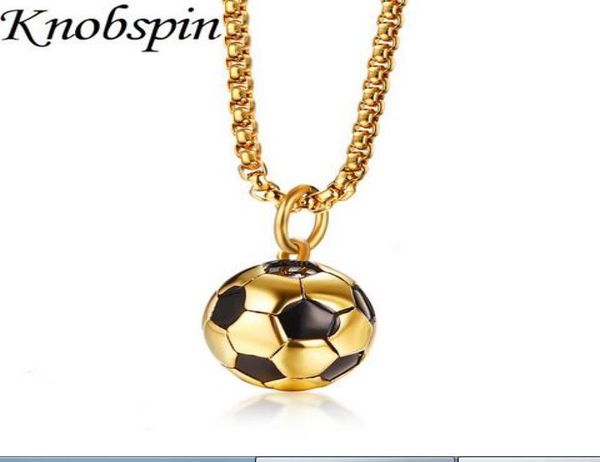 MEN039S Edelstahl Fußball Pendant Halskette Gold Farbkugel Halskette Anhänger Punk Rock Schmuck Langkette 24quo9783577