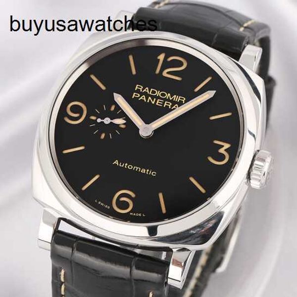 Relógio de pulso mecânico Panerai Radiomir Series 45mm Mechanical Men's Watch Small Second Disc Back Back Transparent Business Watch Black Disc Brown Time Standard Pam005