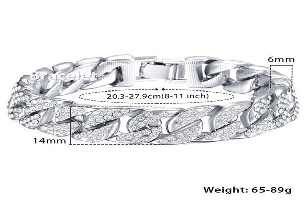 MEN039S Bracelet Hip Hop Miami Curb Cuban Link Chain Eced CZ Silber Gold Armbänder für männlichen Schmuck Drop 14mm kgb409600895