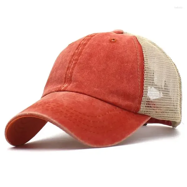 Kugelkappen 6 Panel gewaschen gefärbt Baumwolldad Hut Vintage Mesh Trucker Cap für Männer dunkelgraue Marine Khaki Orange