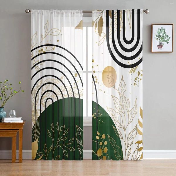 Vorhang Bohemian abstrakter Stil Blattpflanzenvorhänge für Wohnzimmer Schlafzimmer Küchendekoration Fenster Tüll Tüll