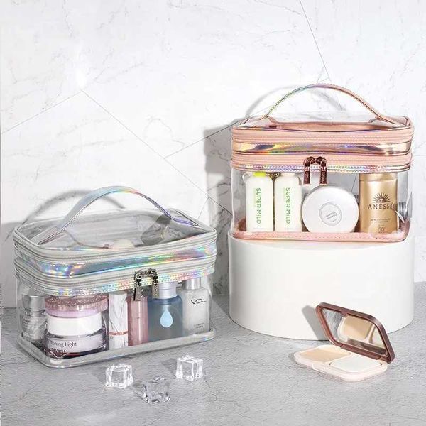 Bolsa de cosmética transparente Organizador de cosméticos Celebridades femininas Celebridades Viagem de grande capacidade Girl portátil Saco de lavagem à prova d'água portátil Bacha de armazenamento Y240503