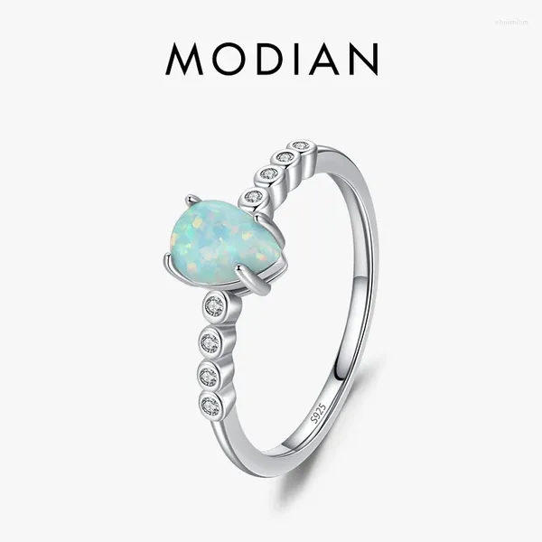 Ringos de cluster Modian Elegant 925 Sterling Silver Pear Green Dedo Opal Colorido Para Mulheres Valentim Gift Gift Fine Jewerly