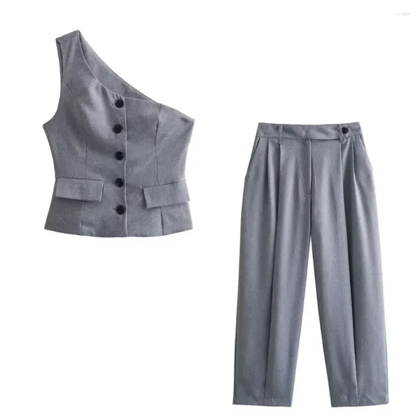 Pantaloni da due pezzi da donna Unizera2024 all'inizio della primavera senza maniche casual manica asimmetrica top a vita alta leggings Set di moda