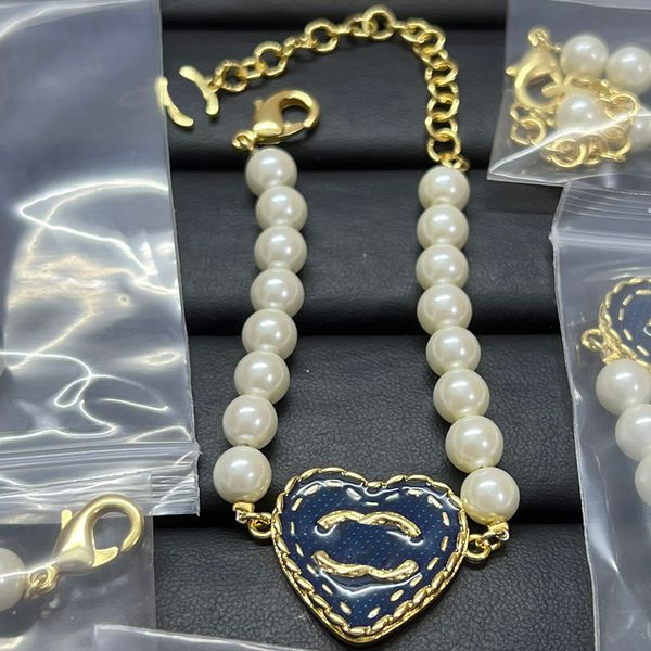 Perlenketten Designer Halsketten Hochwertige Kupfer Herzbrief Denim Blue Anhänger Brandbrief Mode Männer Damen Choker Halskette Schmuck Weihnachtsgeschenk
