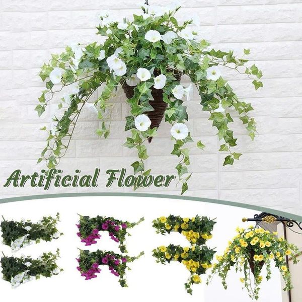 Flores decorativas 2pcs Flor artificial Varanda da casa simulada Morning Glory Fake Vine Plástico