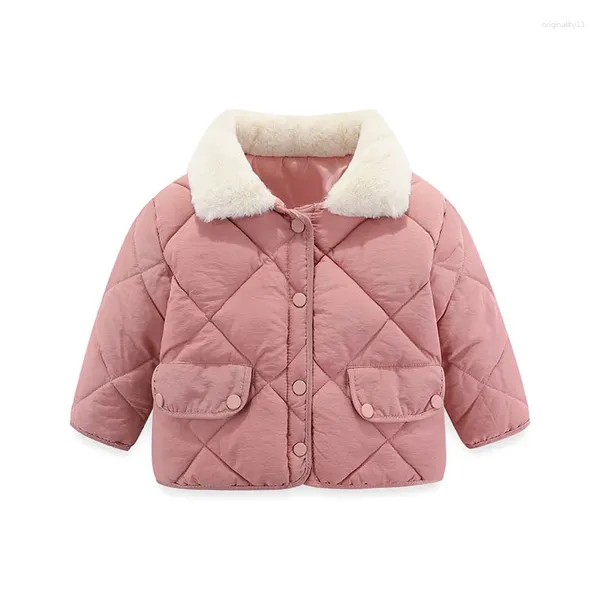 Daunenmantel Gitterfellkragen dicke Baumwolljacke Junge Mädchen Baby rosa warm warmer Mantel Kinder Winter im Freien Freizeitkleidung 1-6 Jahre