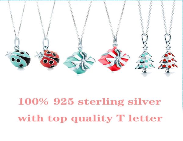 Box Ladybug Weihnachtsbaum Halsketten Forlady mit Logo -Kragen AG925 Silber Collier -Ketten -Designerin TF Lady Femme t Buchstabe Liebe 9014114