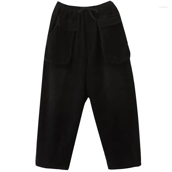Vestidos de trabalho 150 kg Cantura elástica de outono feminina calças de veludo solto 6xl 7xl 8xl 9xl algodão-calça de bolso preto