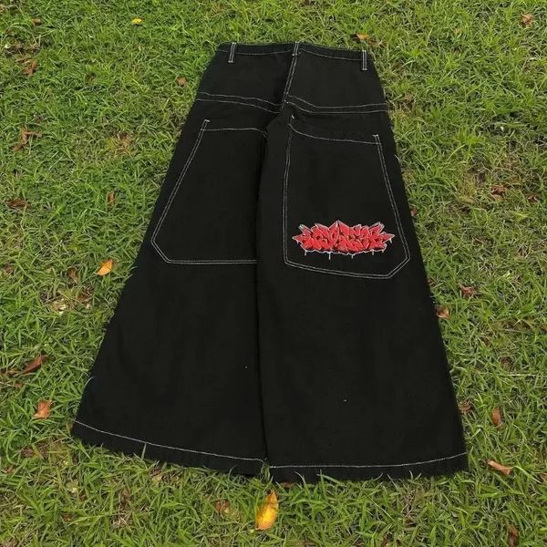 Houzhou y2k bol kot pantolon kadın erkekler retro sokak kıyafeti yüksek bel büyük desen vintage wideleg pantolon hiphop gotik pantolon harajuku 240423