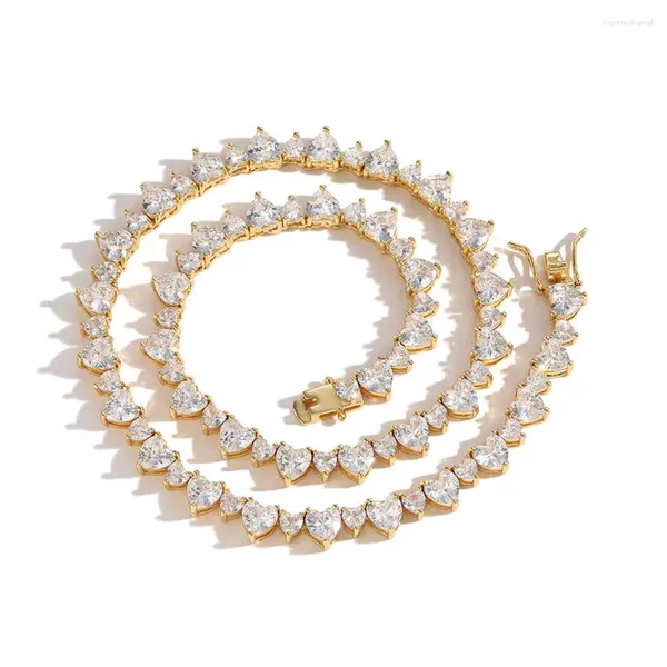 Ketten Eyika HipHop Out Zircon Cluster große kleine Herzform Halskette für Frauen Männer Gold Silber Farbe Tennis Kette Luxusschmuck