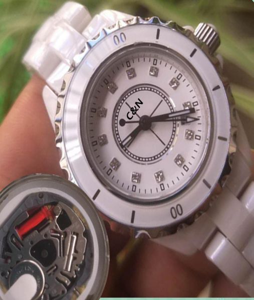 Full Diamond Uhren H0968C Hochqualitäts MS Quartz Uhr 32mm Herren 38mm Montres Fashion Ladies Keramik Band Frauen Clock Relogio M1069374