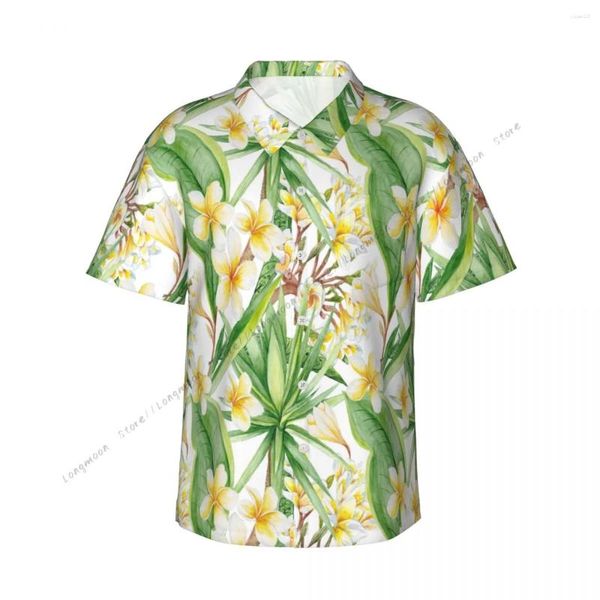 Camisa casual de camisa casual padrão tropical padrão de manga curta de verão masculino de gola virada para baixo roupas de botão