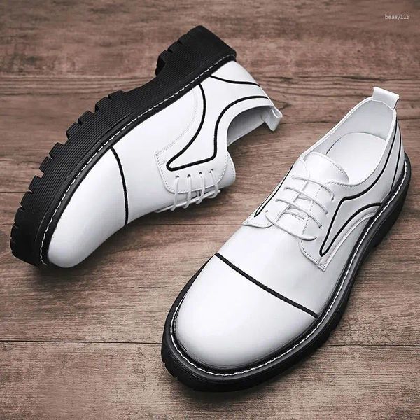 Gelegenheitsschuhe Männer Stil Streetwear Plattform Dicker alleiner Leder Männlich Business Fashion Vintage Kleid Hochzeit Schuh weiß B80