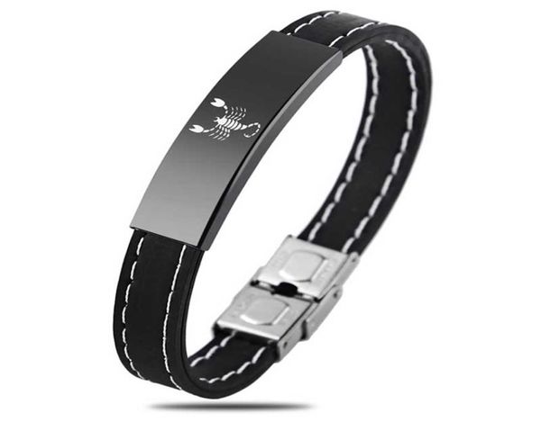 2018 Novo 12 signos do zodíaco pulseira de silicone para homens homens de aço inoxidável trapela Virgo Libra Scorpio Mens Bracelets Wristband9361041