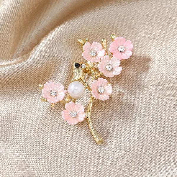Broches de pérolas de moda Muylinda Flor com broche de pássaro rosa blossom pins clipes para roupas de cachecol vestido de vestido presente de amigo