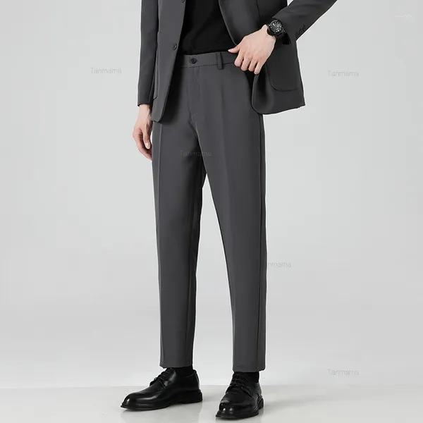 Erkekler Pantolon 2024 İnce Örtü Takım Klasik Siyah Kahverengi Gri Kore tarzı Düz ​​Sıradan Four Seasons Pantolon Marka Erkek Giyim