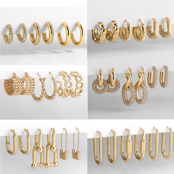 3 Paare/Set Punk Geometrische große kleine Hoop -Ohrringe für Frauen Gold Farbe Metallkettenkreis Hie Ohrringe H7YC#