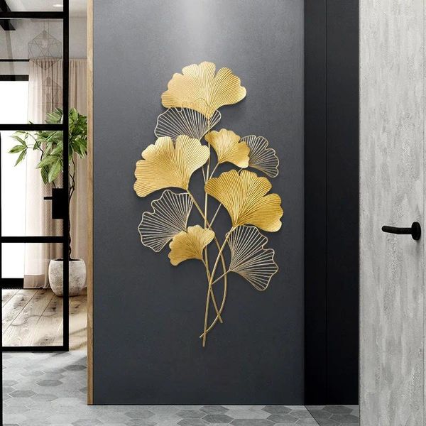 Dekoratif figürinler ferforje duvar dekorasyon oturma odası metal arka plan kolye sundurma ginkgo yaprağı asılı