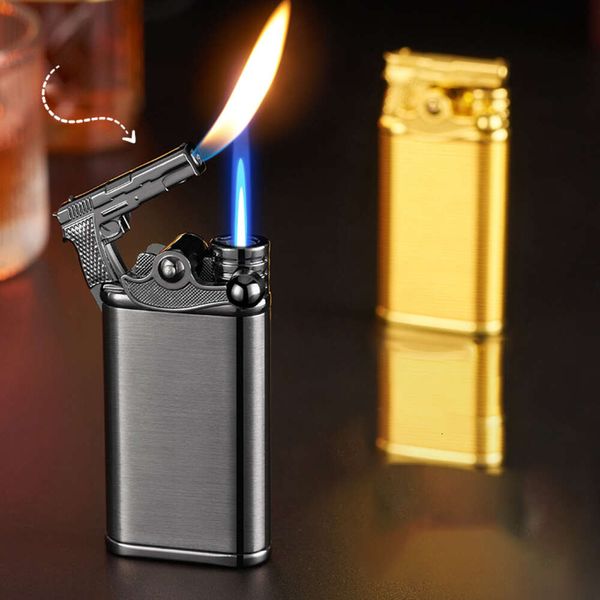 A forma di pistola a doppio fuoco conversione più leggero butano senza accendino per sigaretta di sigaretta braccio di bilanciere a gas