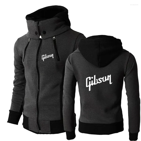 Erkek Hoodies Gibson 2024 Erkekler Bahar Sonbahar Fermuarı Baskı Hoodie Yüksek kaliteli üç renkli stil nedensel rahat kazak kat üstleri