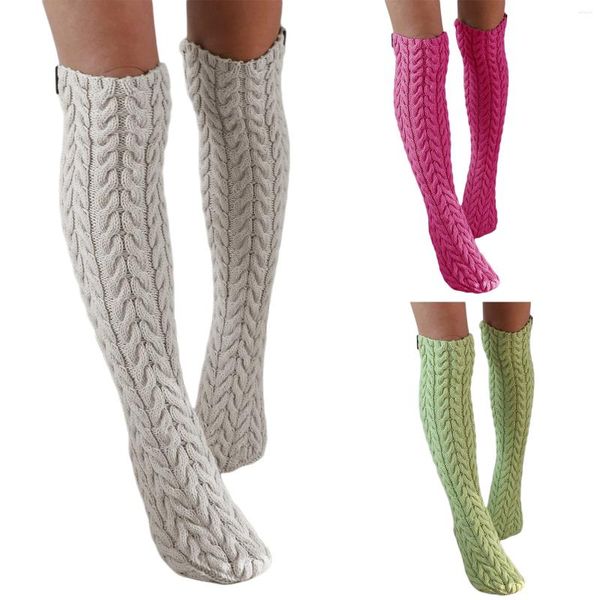 Frauen Socken weibliche kniehohe Strümpfe Feste Farbe Twisted Strumpfwinkel Winter für Erwachsene Grün/Rose Rot/Beige