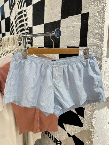 Shorts Shorts Blue Striped Straigth Women Women Summer Cotton Elastic Bulsini dolci Bulsini per casa Mano casual Y2K Street Short Pant