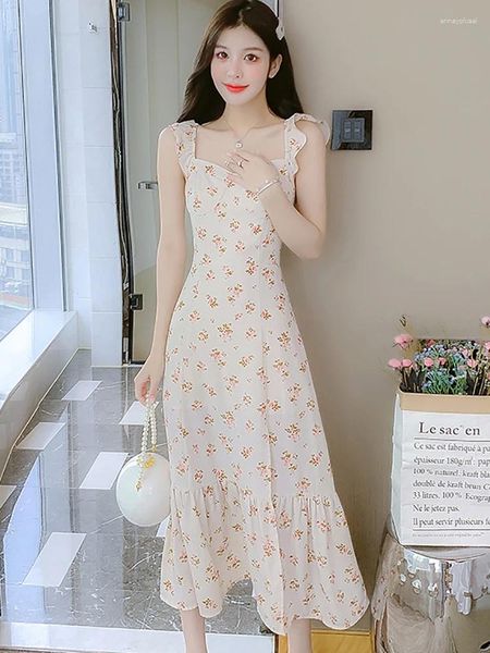 Partykleider Frauen floraler schicker Rüsche Sling Long Kleid Sommer Boho Elegant Casual in 2024 Korean Bodycon Luxus Dance