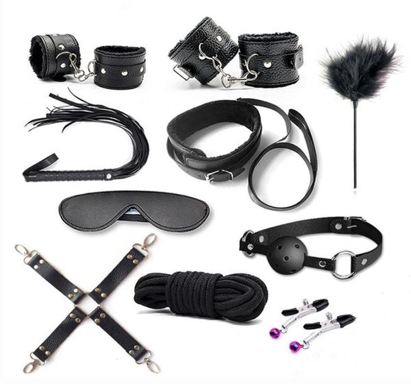 10 pezzi BDSM Restends Sex Toy PU Leather Fetish Bondage Set di ruolo da gioco gioco da gioco per coppie Y04067126893