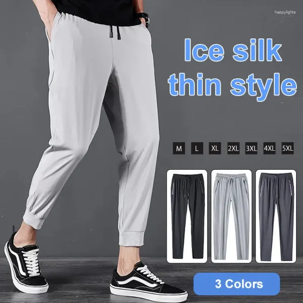 Pantaloni da uomo pantaloni di seta di ghiaccio estate etichetta a tre colori con cerniera