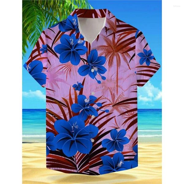 Camisas casuais masculinas 2024 Férias floral Hawaiian Holiday Holiday Summer Summer Turndown Manga curta Aloha para meninos Harajuku