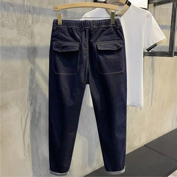 Jeans maschile slim fit with tasches skinny colpped man cowboy pantaloni pantaloni vestiti a tubo stretti in stile coreano in stile nylon casual