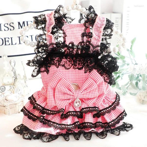Vestido de vestuário de roupas de vestuário de cachorro Vestido de suspensão de renda para cães CAT CAT Pequeno doce Princesa Princesa Pink Summer Girl Products 2024