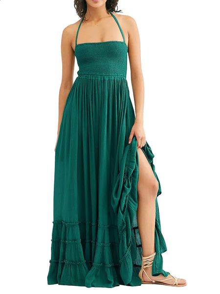 Пляж сексуальное бохо платье Maxi лето женщины без спинки Vergoodr Homock Holiday Lace Up Cotton Long Dress Hippie 240423