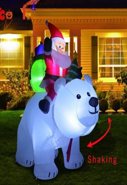 Giant inflável Papai Noel Riding Polar Bear 2m Christmas Inflable Shaking Head Doll Indoor A Outdoor Garden Decoration5664241