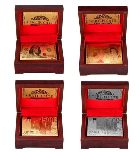 Покерная карта золотой серебряная фольга Доллар Игровая карты Водонепроницаемые роскошные золотые повеса для фунтов стерлингов с красной коробкой для коллекции подарков 7914365