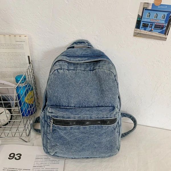 Mochilas de bolsas escolares de jeans para mulheres 2024 zíper backpack backpack casual simplicidade de estilo básico bola femininas femininas