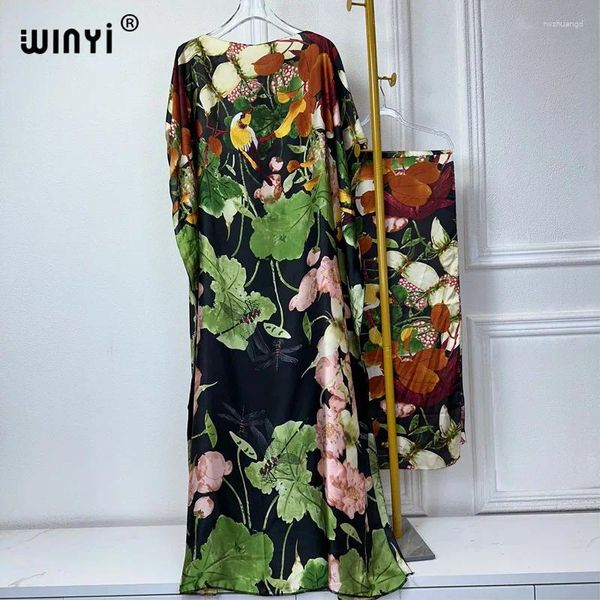 Roupas étnicas winyi 2024 Mulheres africanas Dashiki Boho Print Mullim Mull Dubai Design de tamanho grátis com cachecol maxi vestido elegante solto
