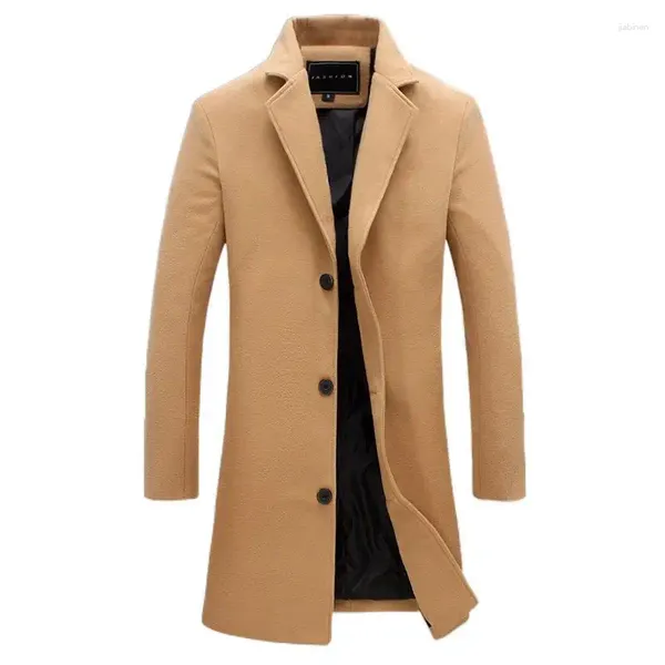 Trench maschile Vollolo Autunno inverno inverno di lana solida a colori a petto singolo cappotto lungo giacca casual soprabito 9 colori