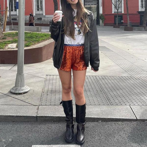 Shorts femininos mulheres mini lantejoulas sexy cintura elástica de streetwear casual de verão para carnaval