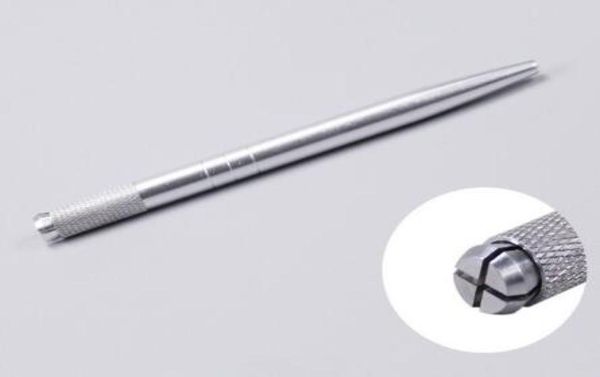 100ps Silver Aluminim Professional Manual Tattoo Pen Permant Makeup Tattooing Pen 3D Endbrow Emelcodery Microblading Pen3127169