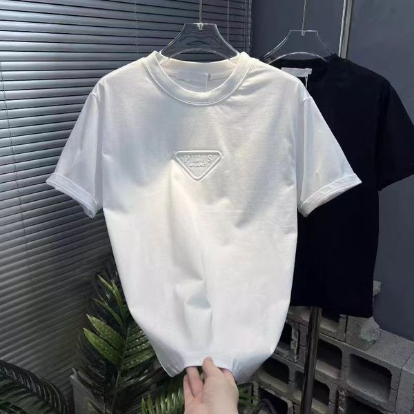 Estate New Trendy maschile a maniche corte versatile collo rotondo rotondo t-shirt puro lettera stampata in acciaio a mezza manica bella