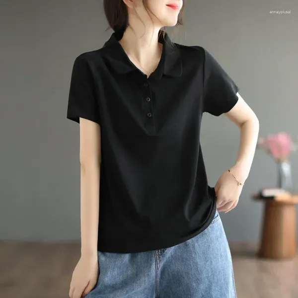 Frauenpolos Kurzarm T -Shirt Top Polo Neck Hemd Grüne T -Shirts Kleidung einfach mit Kragen Trendsynthetische koreanische Stil Ästhetik