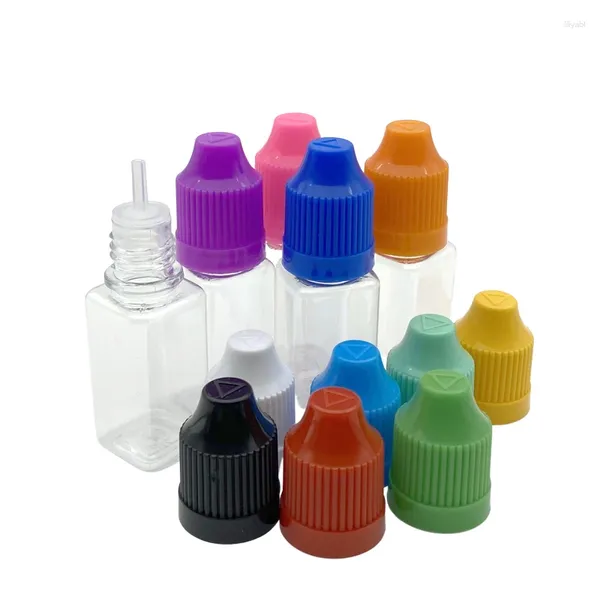 Lagerflaschen leer quadratische 10 ml Plastik -Tropfenflasche mit kindersicherer Kappe für Augentropfen -Flüssigkeiten klarer Haustierfläschchen 100pcs