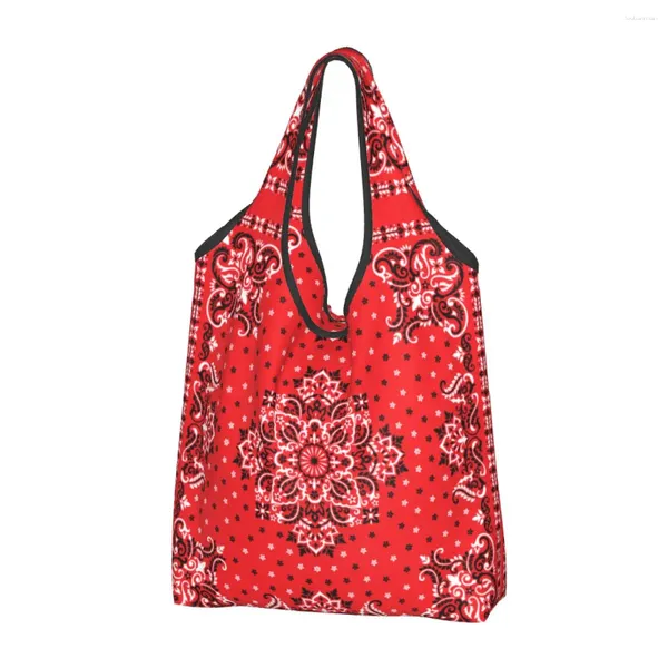 Bolsas de armazenamento Pisley Bandana Bandana Bolsa de compras Mulheres Tote portátil Bohemian Groceries Shopper