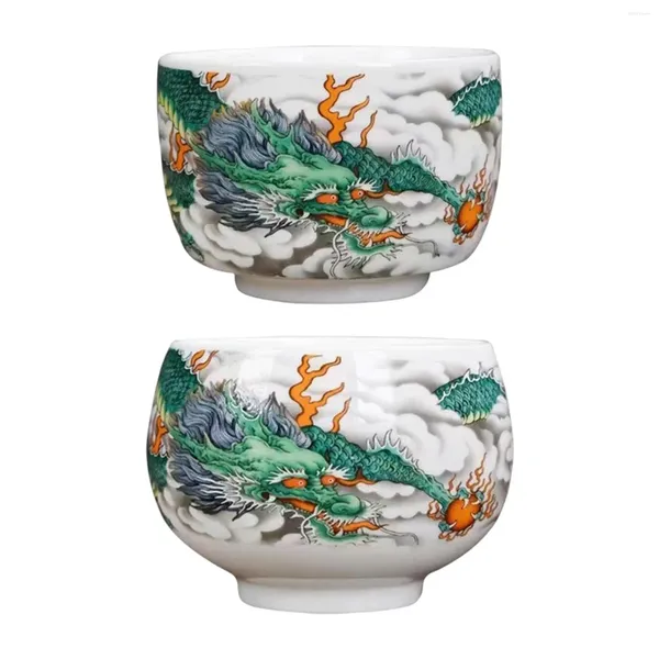 Tee Tassen Keramik Chinesische Retro -Tasse Traditionelle Teetassen Drache geprägt handgeschlagen für Urlaubsgeschenke oder Zuhause