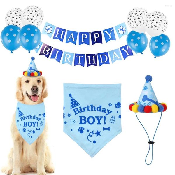 Abbigliamento per cani super morbido animale domestico buon compleanno saliva asciugamano cucciolo cappello da tovagliolo set pezzetto collare per decorazione di bandane palloncini