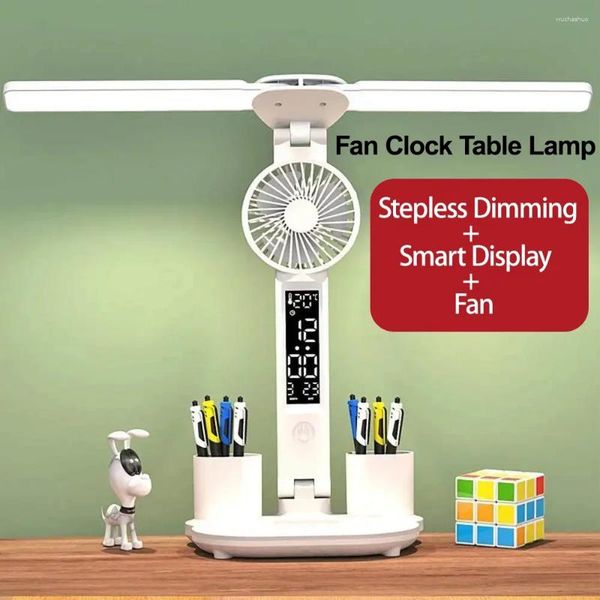 Lampade da tavolo 2in1 LAMPA LED multifunzione tocco pieghevole con calendario della ventola Distanza ricaricabile USB per lettura della camera Luci notturne