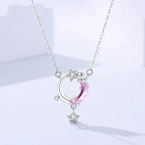PENDANTIS S925 Sterling Silver Dream Star River Necklace Fashion's Everything Stars Moon Rosa Zircone Clavicle Chain Clavicle